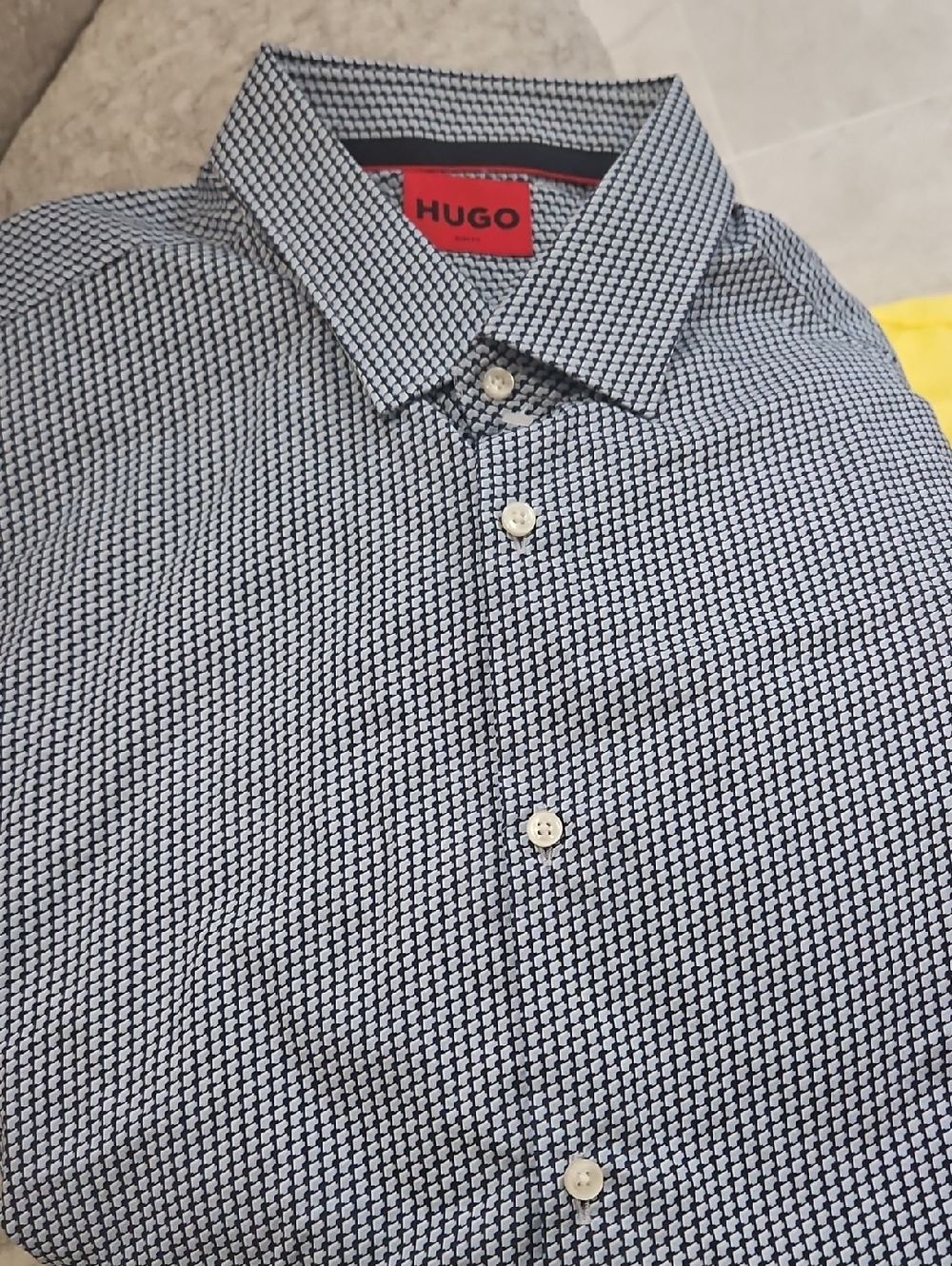 HUGO Men's Navy and White Micro-Pattern Dress Shirt